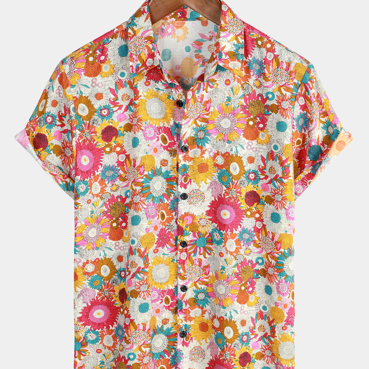 Chemise hawaïenne à manches courtes en coton à fleurs fraîches pour hommes