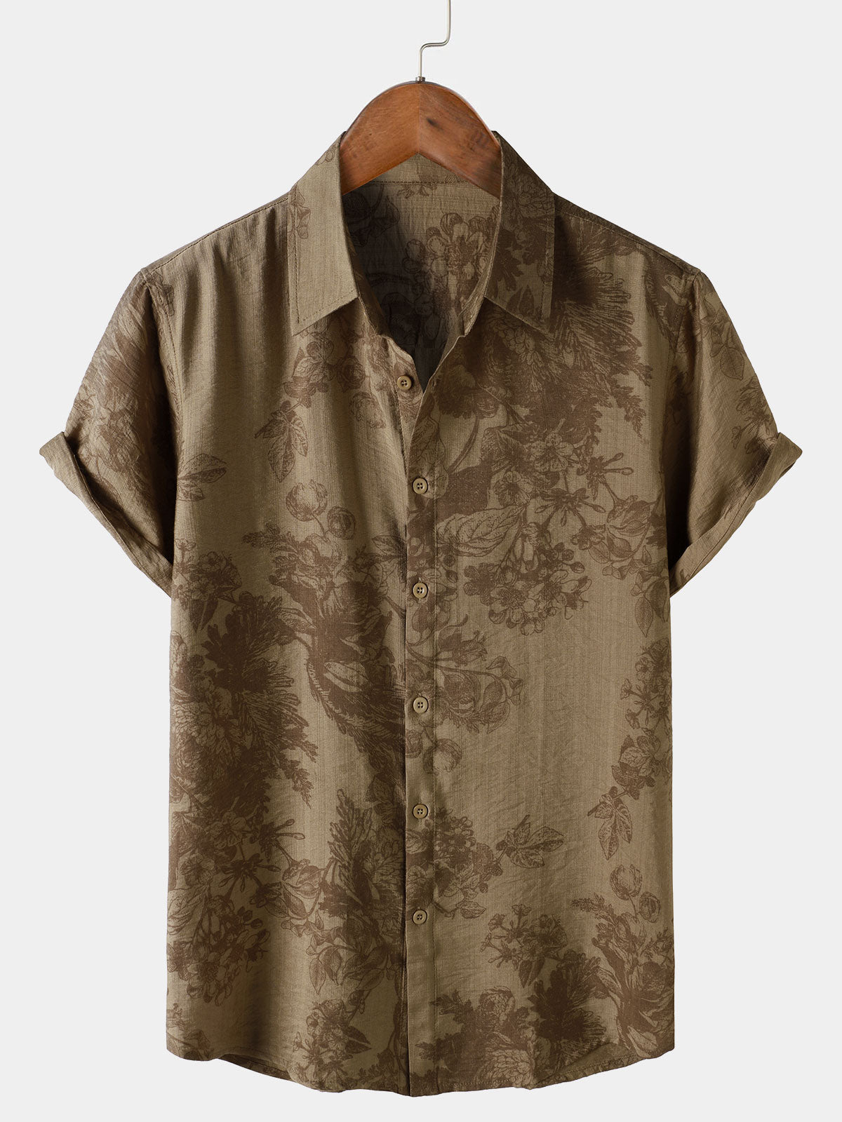 Chemise Homme Vintage Marron à Fleurs Manches Courtes Vacances