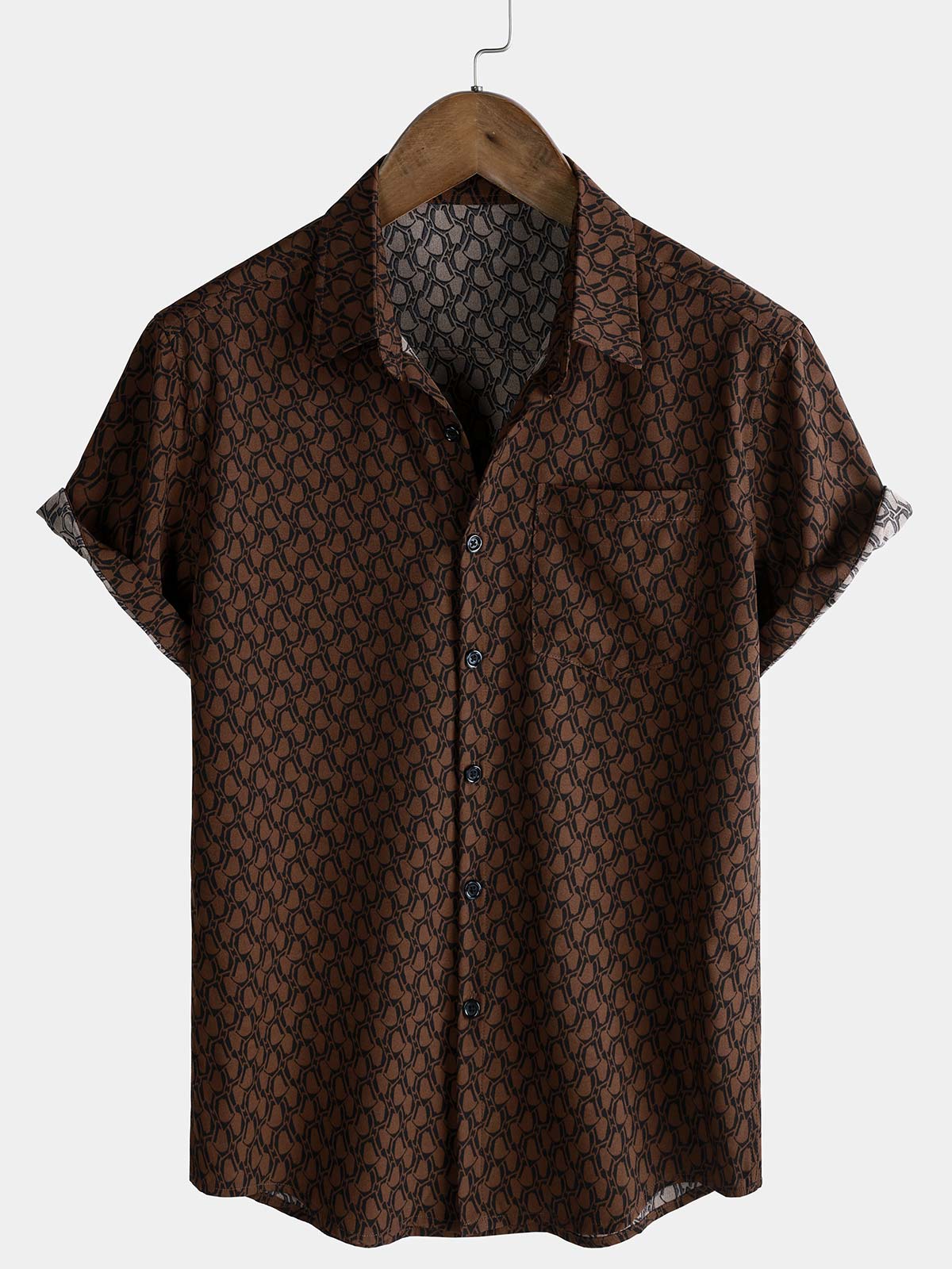 Chemise boutonnée marron décontractée à manches courtes pour homme