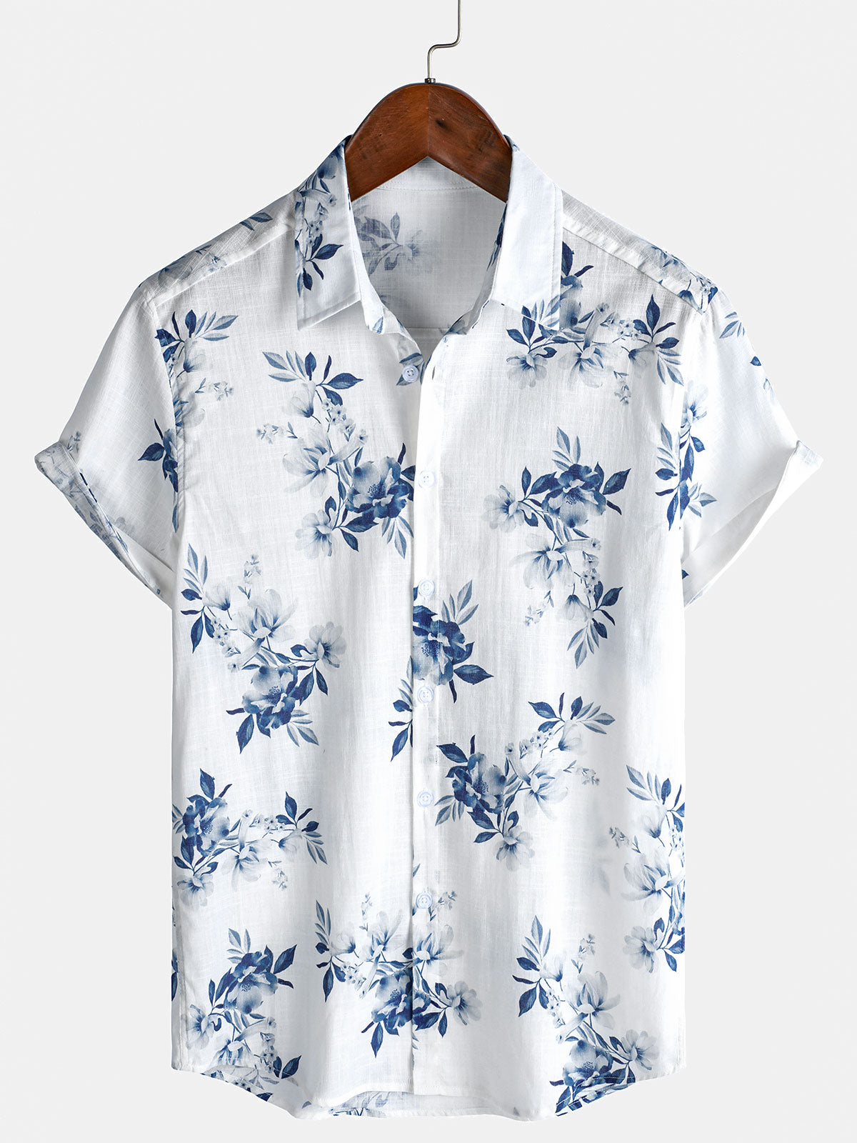 Chemise d'été en coton à manches courtes et imprimé floral hawaïen pour homme