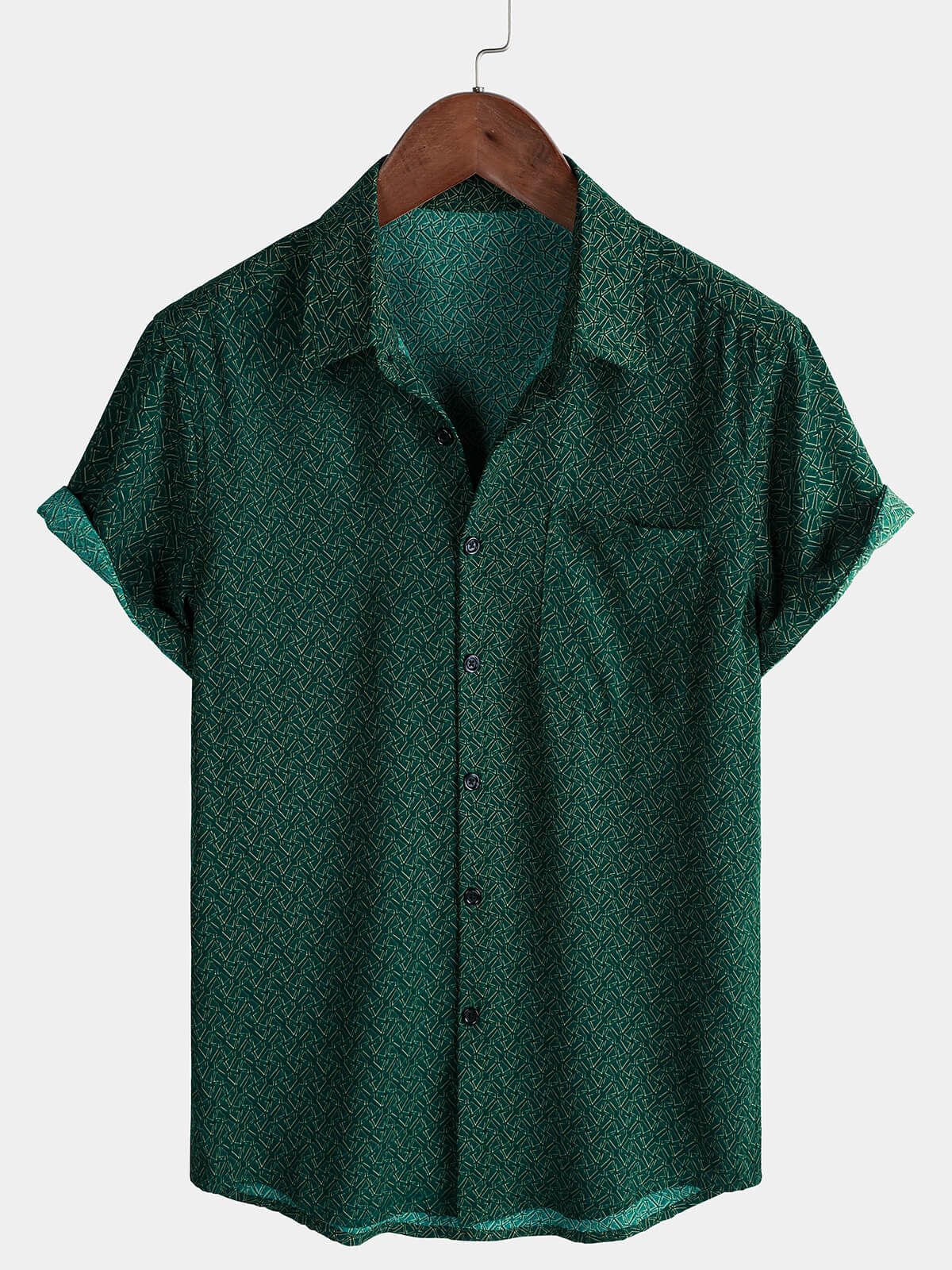 Chemise décontractée à manches courtes et poches pour homme, imprimé géométrique vert