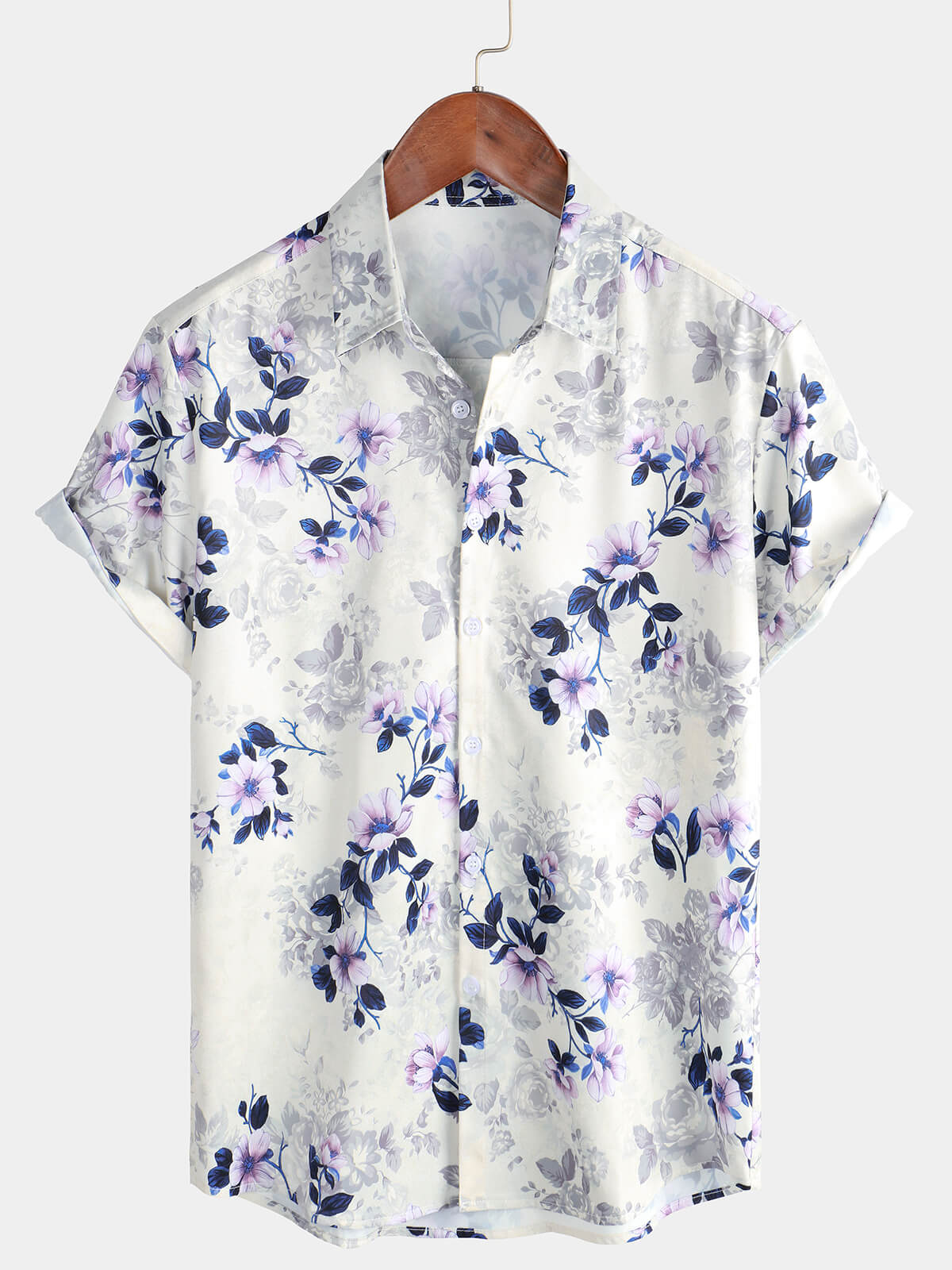 Chemise boutonnée décontractée à imprimé floral d'été à manches courtes pour hommes