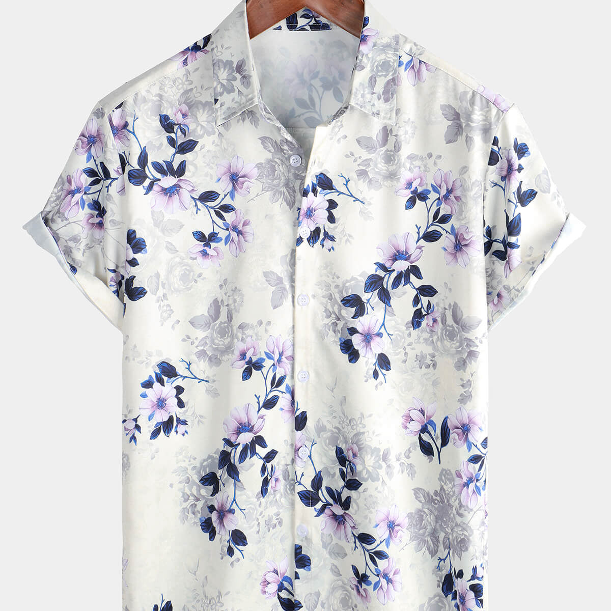 Chemise boutonnée décontractée à imprimé floral d'été à manches courtes pour hommes