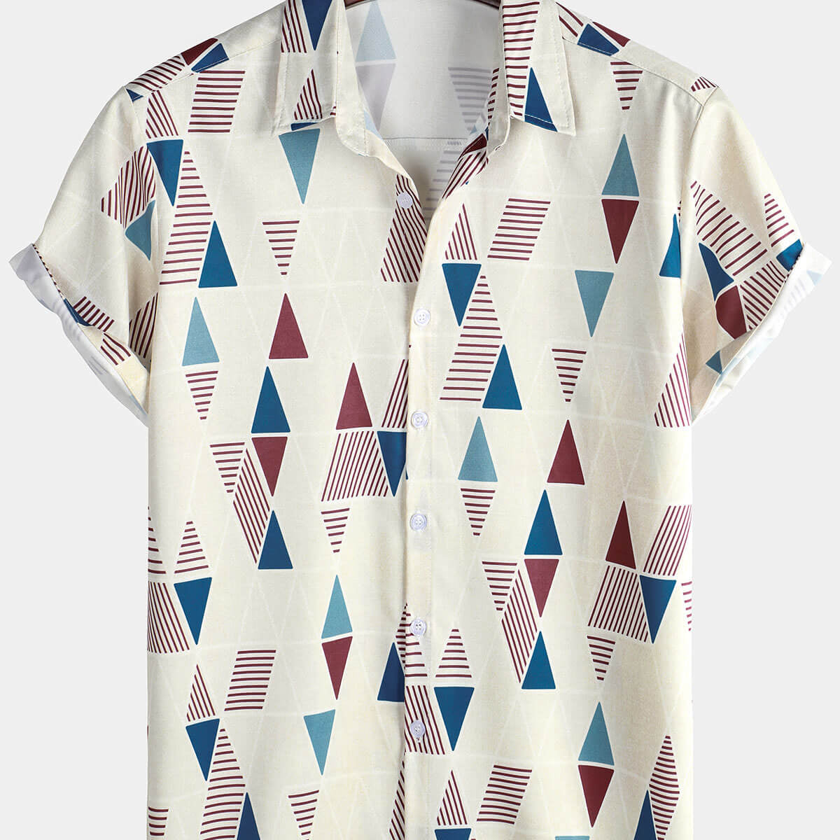Chemise boutonnée décontractée à imprimé géométrique vintage à manches courtes pour hommes