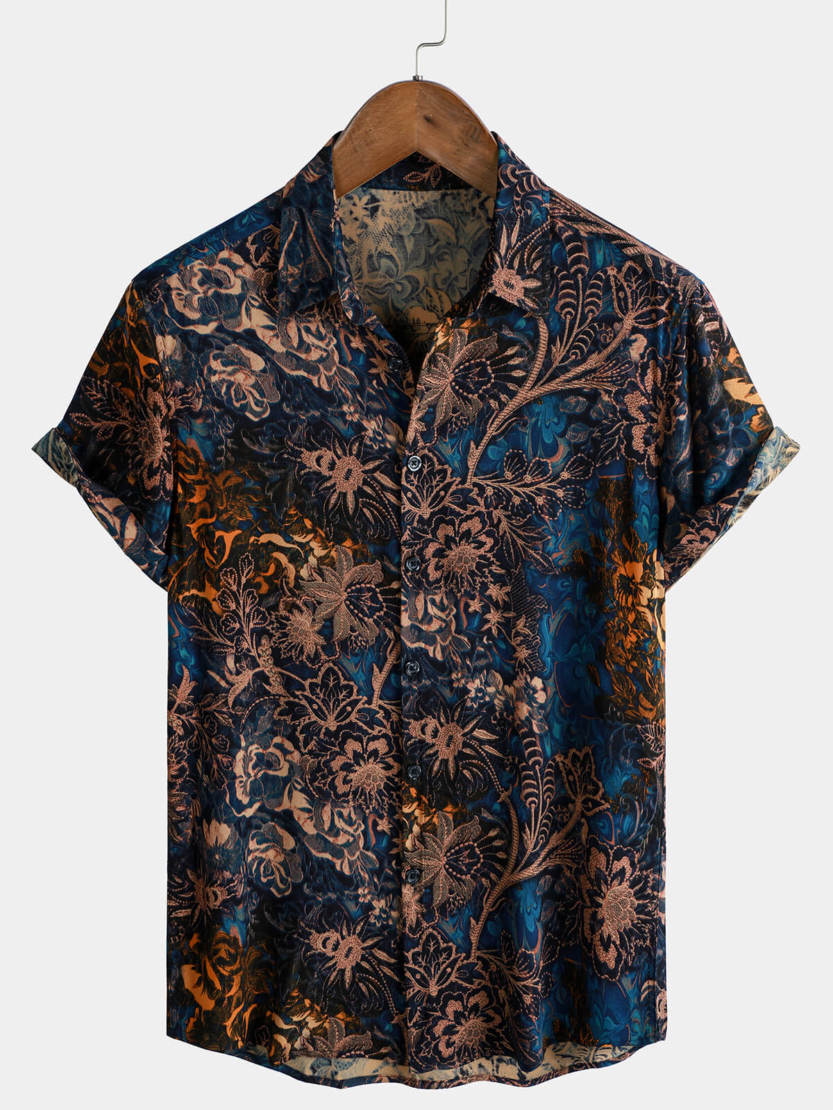 Chemise de villégiature à manches courtes pour homme, motif floral rétro, 100 % rayonne