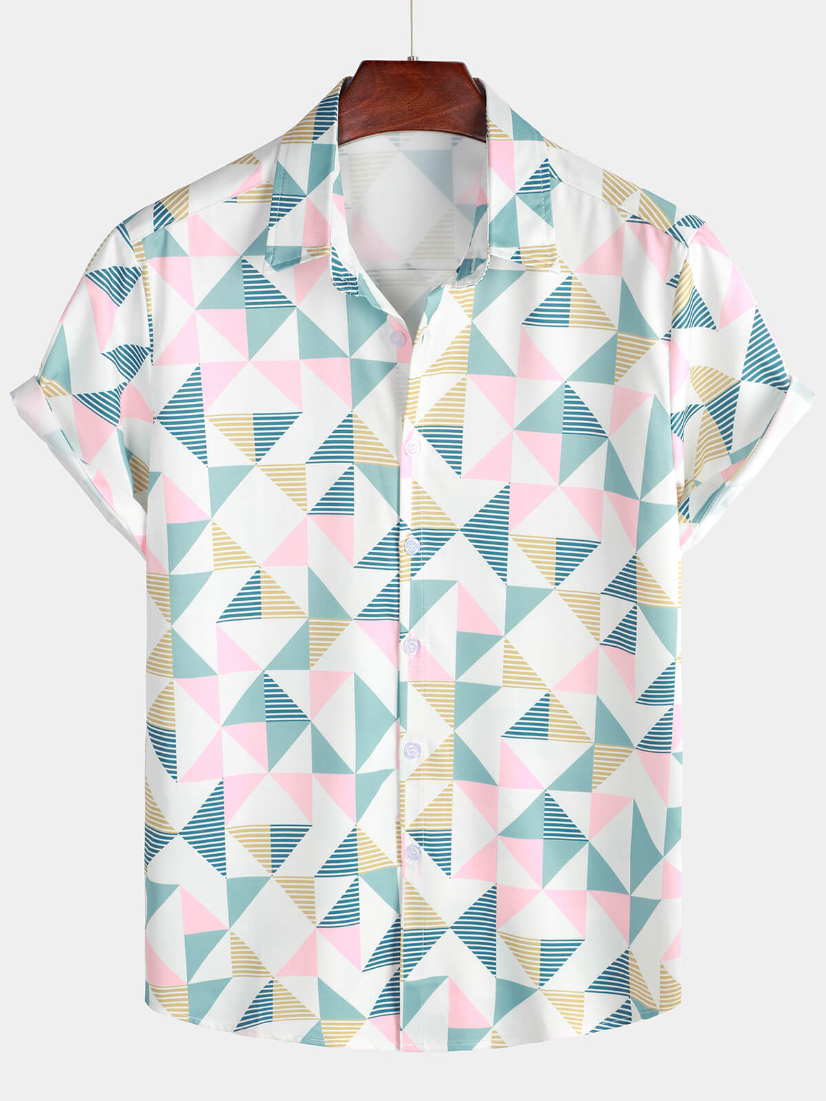 Chemise de plage à manches courtes pour hommes, imprimé géométrique Triangle artistique décontracté, été