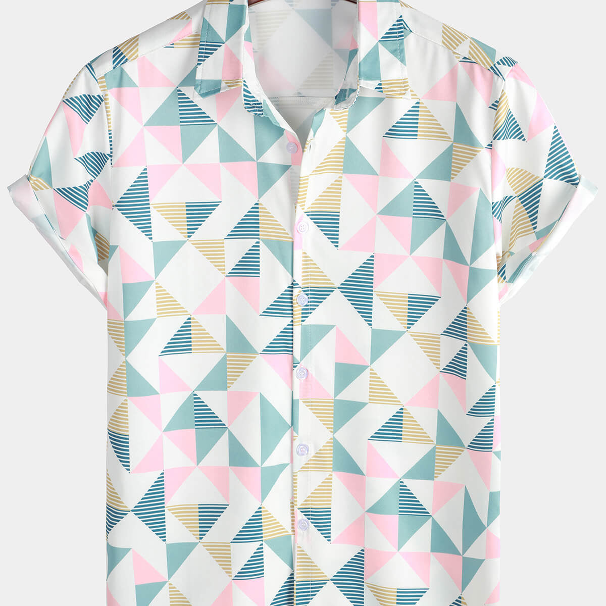 Chemise de plage à manches courtes pour hommes, imprimé géométrique Triangle artistique décontracté, été