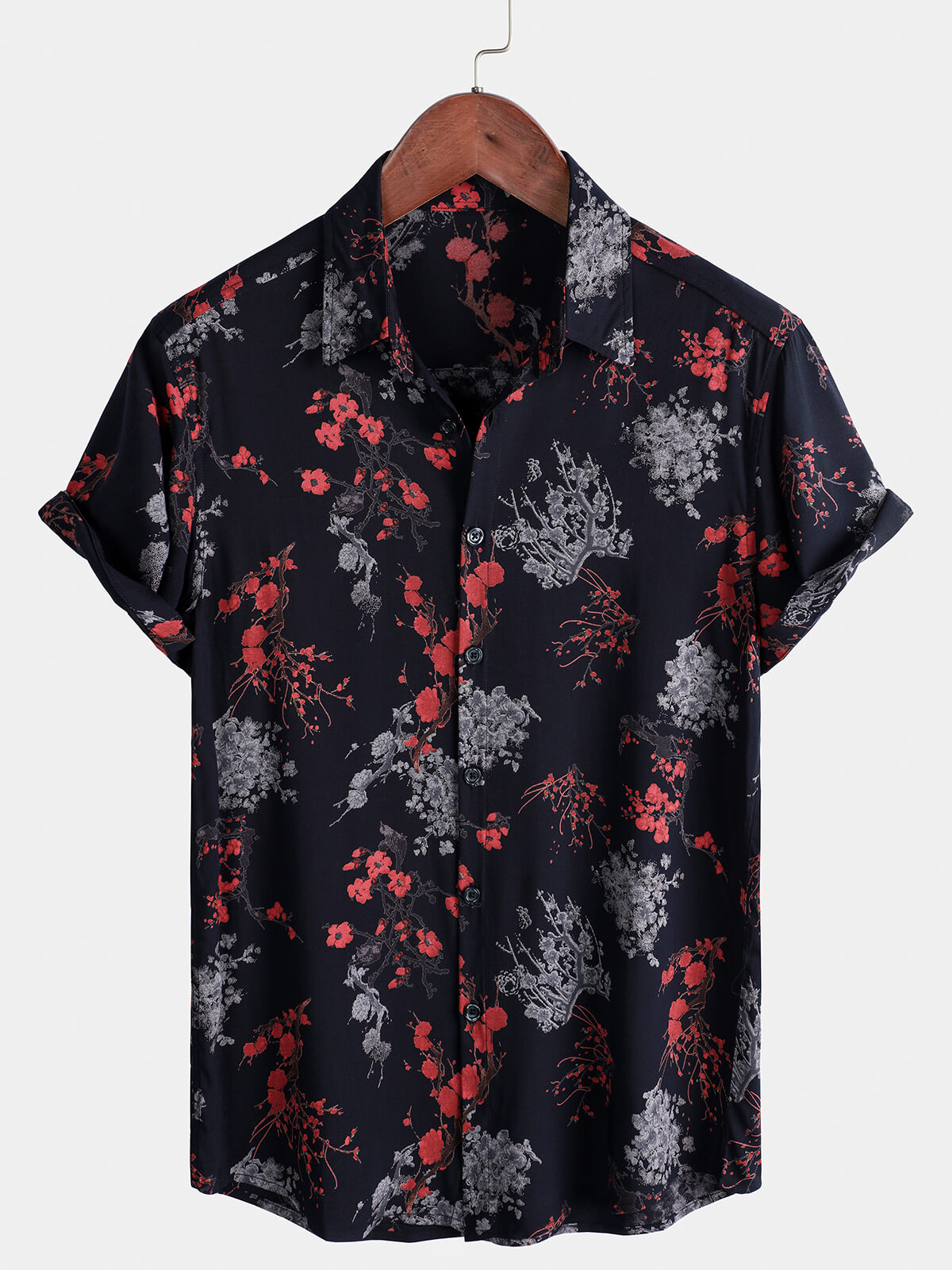 Chemise décontractée à manches courtes en rayonne florale élégante pour homme