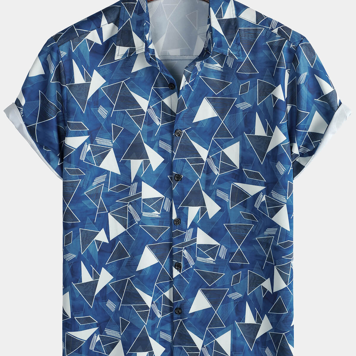 Chemise boutonnée à manches courtes pour hommes, décontracté, imprimé géométrique, bleu, été, plage