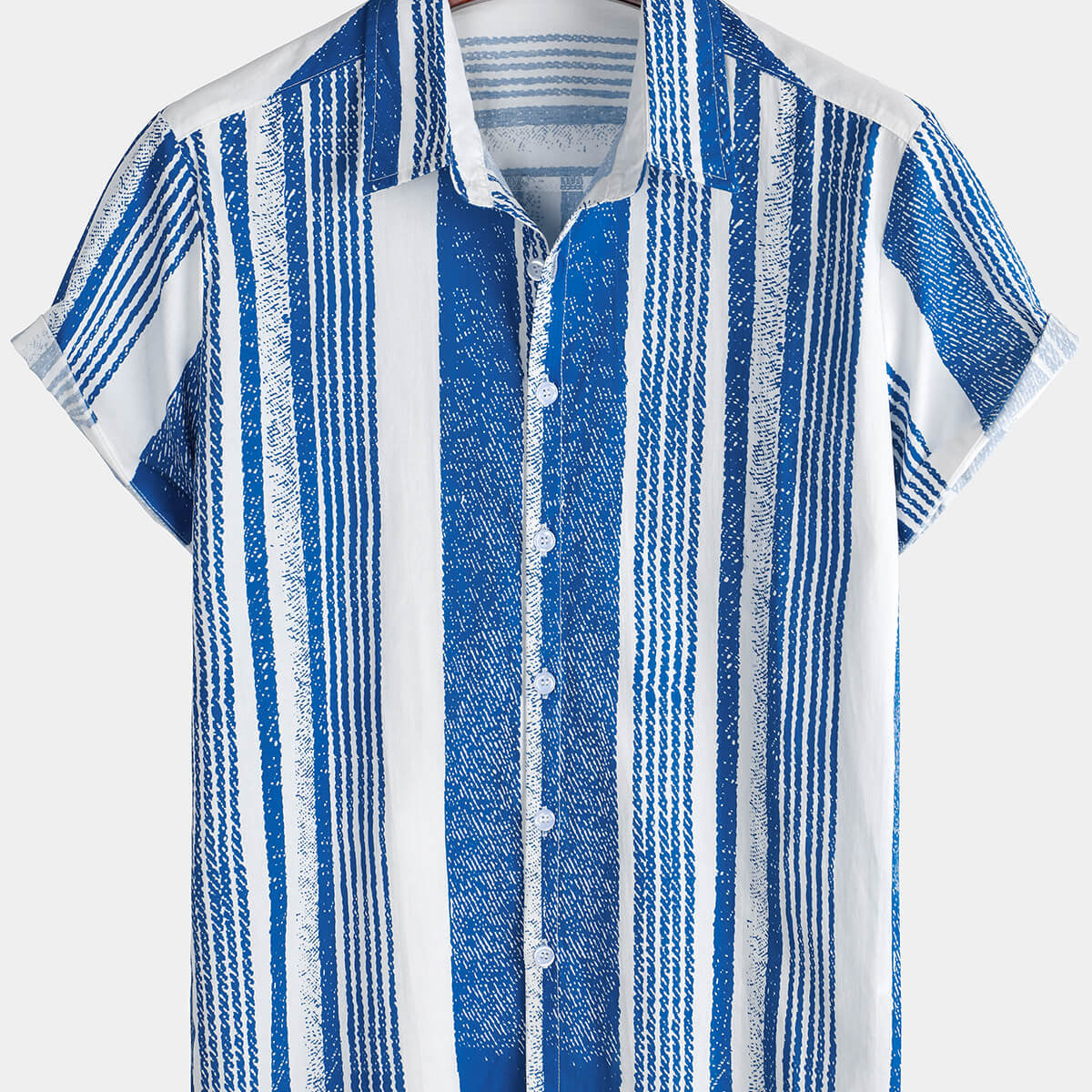 Chemise à manches courtes en coton pour hommes, Vintage, décontractée, rayée bleue, été