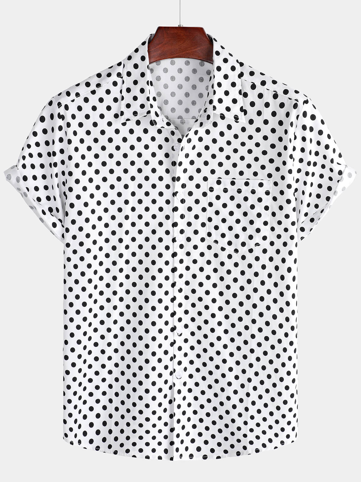 Chemise à manches courtes en coton pour hommes, décontractée, à pois, avec poche blanche, été