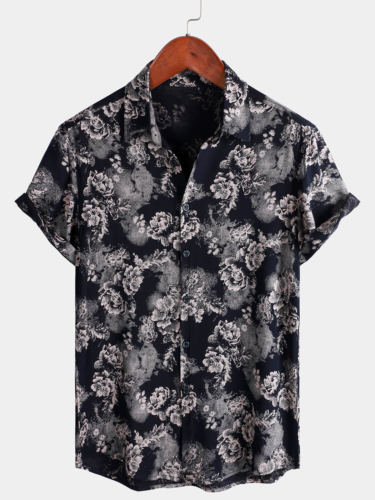Chemise d'été à manches courtes et motif floral en rayonne pour homme