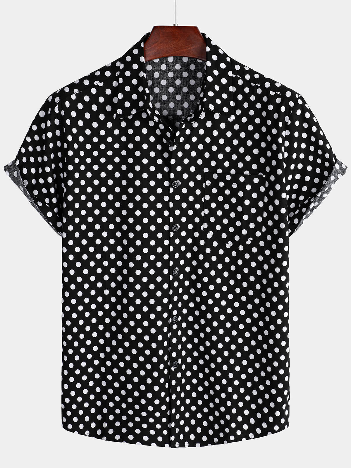 Chemise à manches courtes en coton pour hommes, décontractée, à pois, avec poche noire, été
