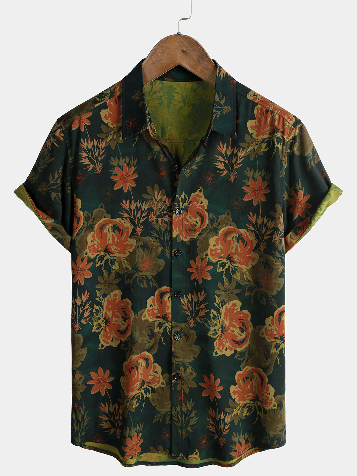 Chemise Homme Florale Vert Foncé Vintage