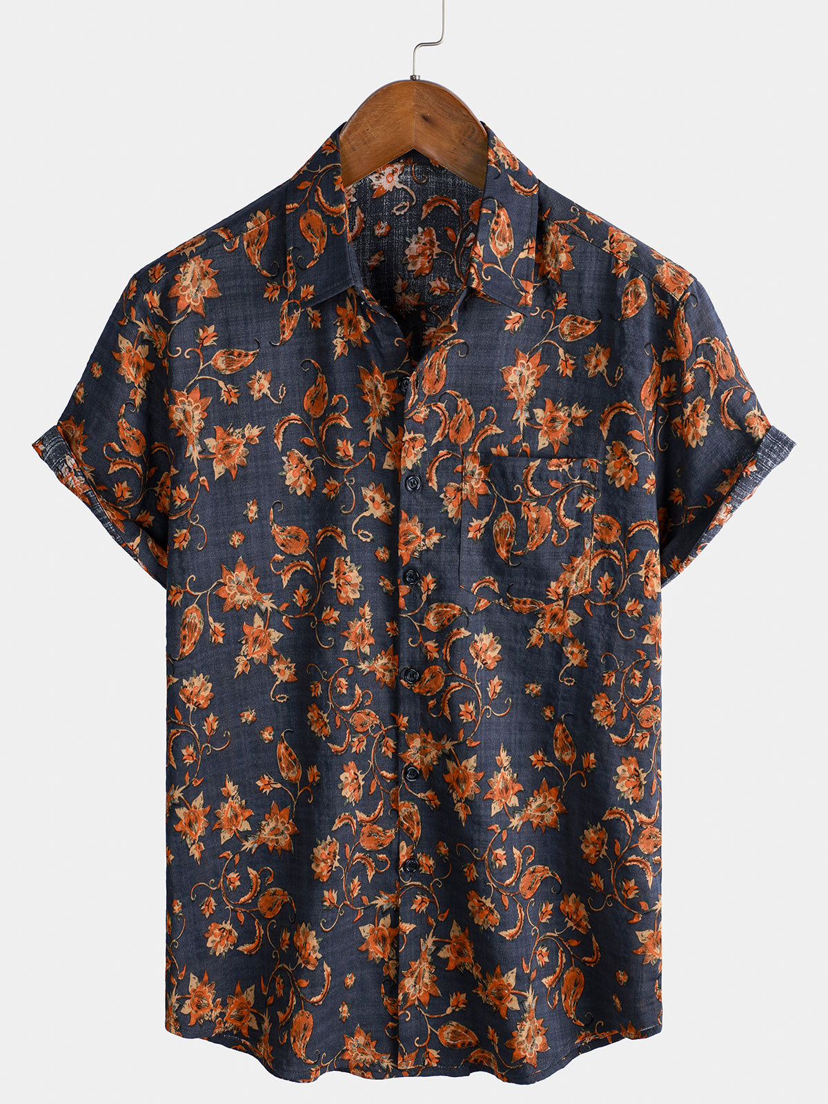 Chemise de vacances respirante à manches courtes et poches florales vintage pour homme