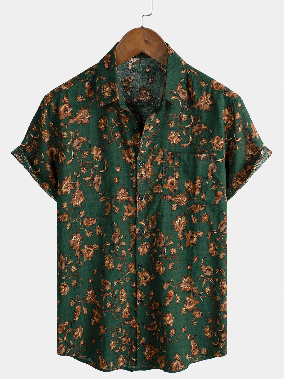 Chemise à manches courtes respirante à imprimé floral rétro pour homme
