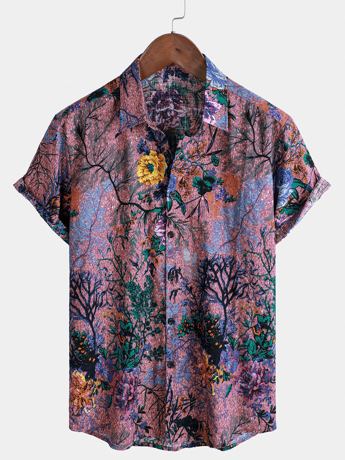 Chemise d'été respirante à manches courtes pour homme, imprimé floral rétro
