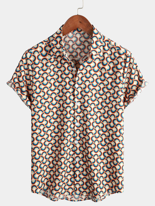 Lot de 3 | Chemises à manches courtes pour hommes Retro Vintage Geometric Circle Cool Summer Beach