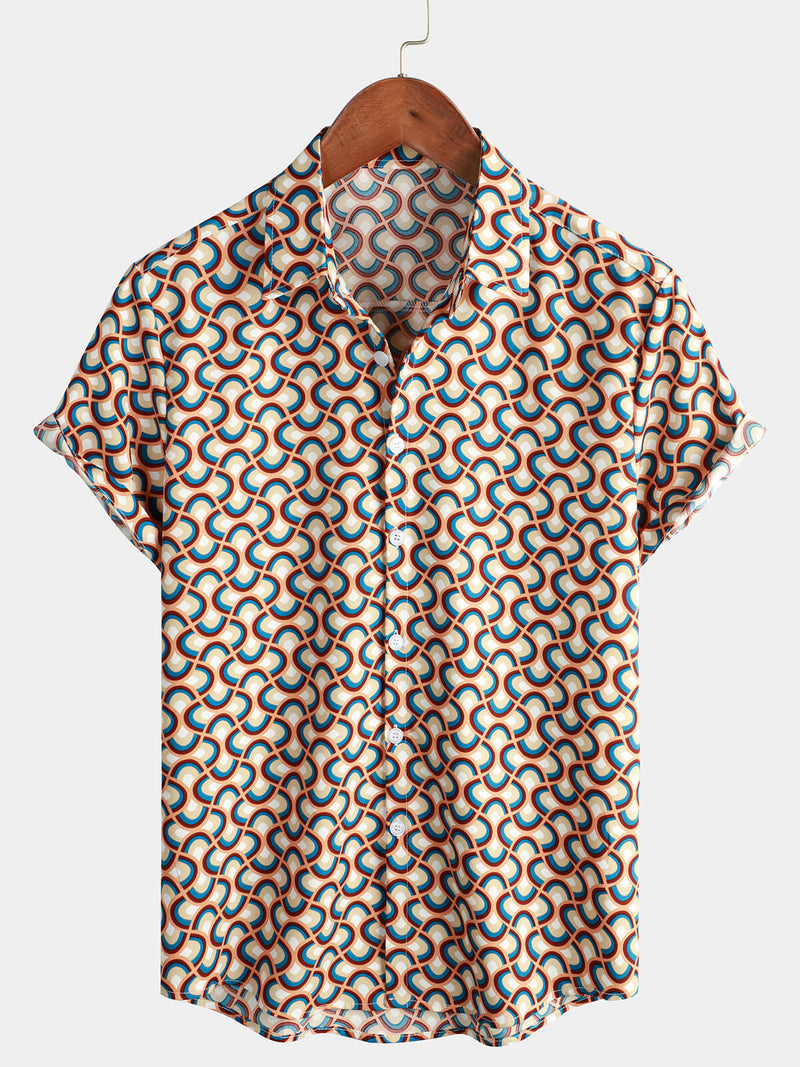 Lot de 3 | Chemises à manches courtes pour hommes Retro Vintage Geometric Circle Cool Summer Beach