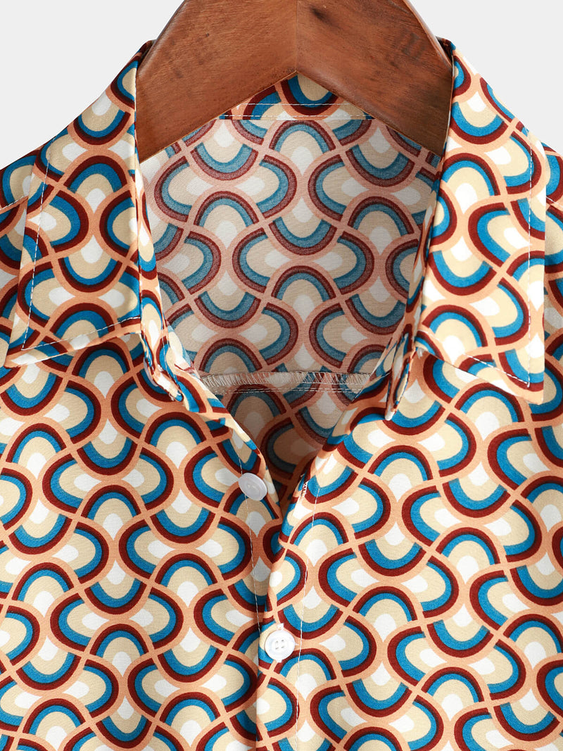 Lot de 3 | Chemises à manches courtes pour hommes Retro Vintage Geometric Circle Cool Summer Beach
