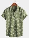 Chemise à manches courtes en coton à motifs d'arbres de palmiers pour homme boutonnée parfaite pour la plage hawaïenne et les croisières