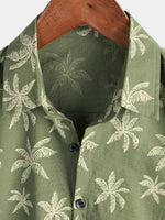 Chemise à manches courtes en coton à motifs d'arbres de palmiers pour homme boutonnée parfaite pour la plage hawaïenne et les croisières