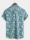 Chemise hawaïenne boutonnée pour homme, en coton bleu vintage, à manches courtes avec motifs floraux, idéale pour les vacances estivales et les croisières