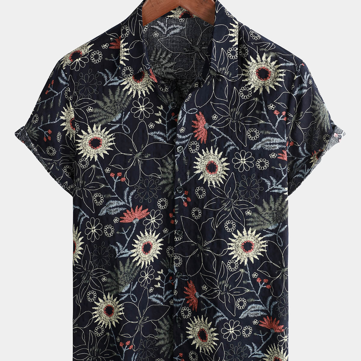 Chemise hawaïenne boutonnée pour homme en coton à manches courtes avec motifs de tournesols floraux idéale pour les vacances estivales et les croisières