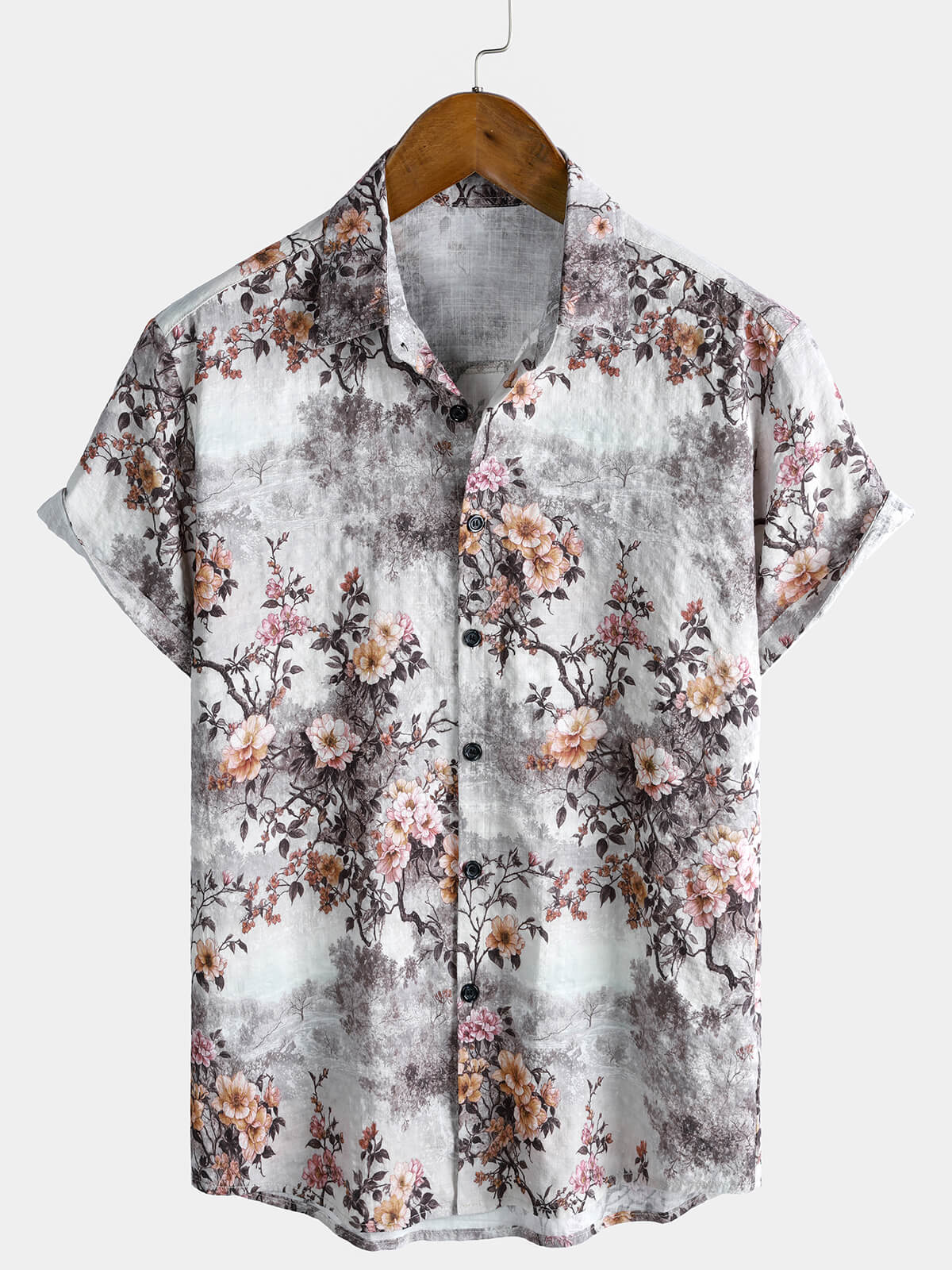 Chemise de villégiature à manches courtes et imprimé floral rétro pour homme