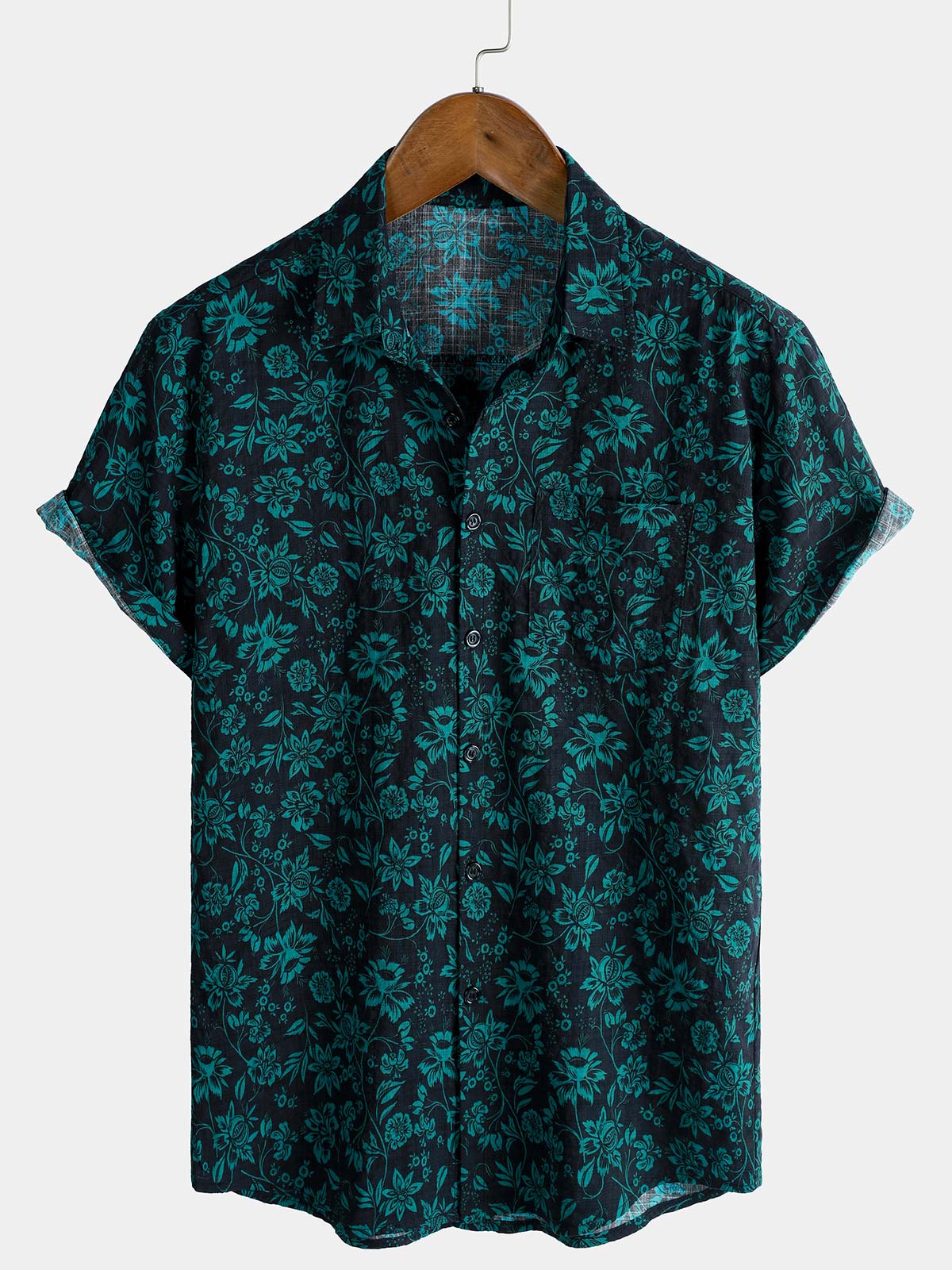 Chemise Homme Style Resort Imprimé Botanique Tropical à Manches Courtes