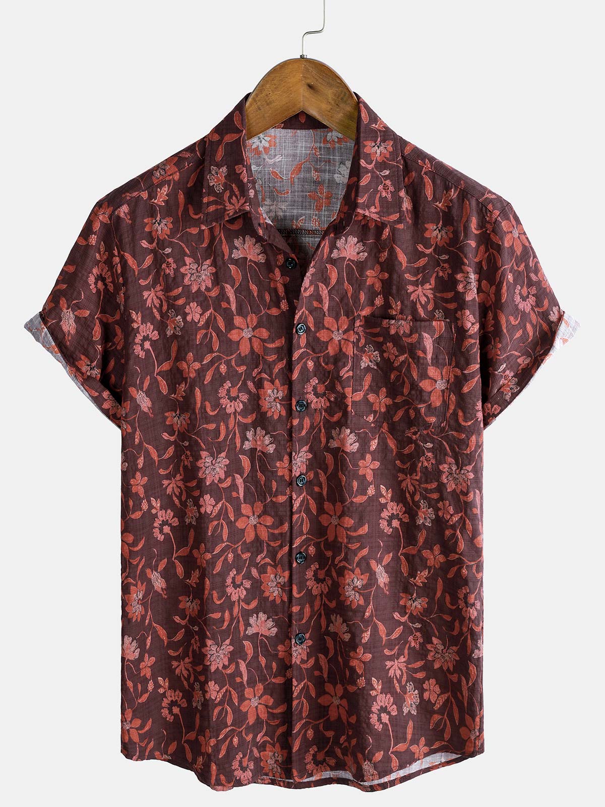 Chemise Homme Décontractée d’Été Imprimé Botanique Graphique en Coton Léger et Respirant à Manches Courtes