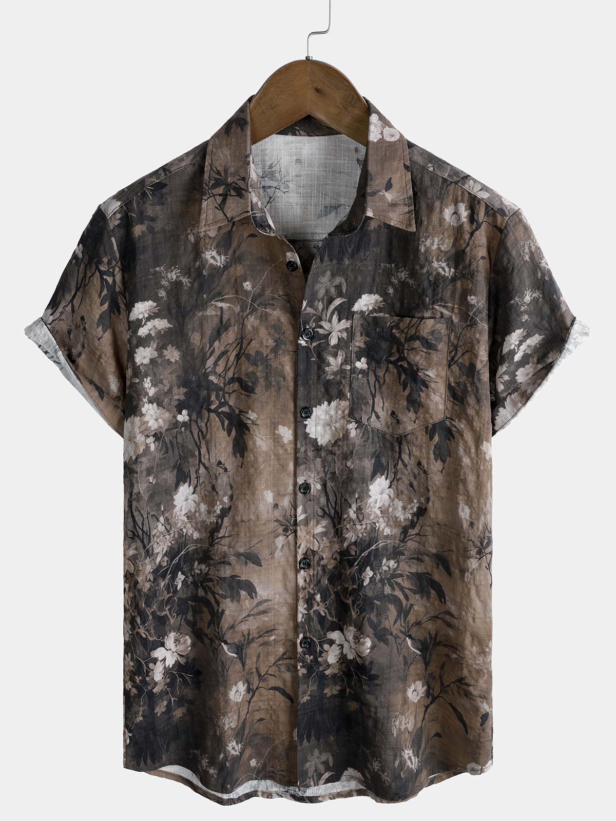 Chemise boutonnée à manches courtes et imprimé floral rétro pour homme