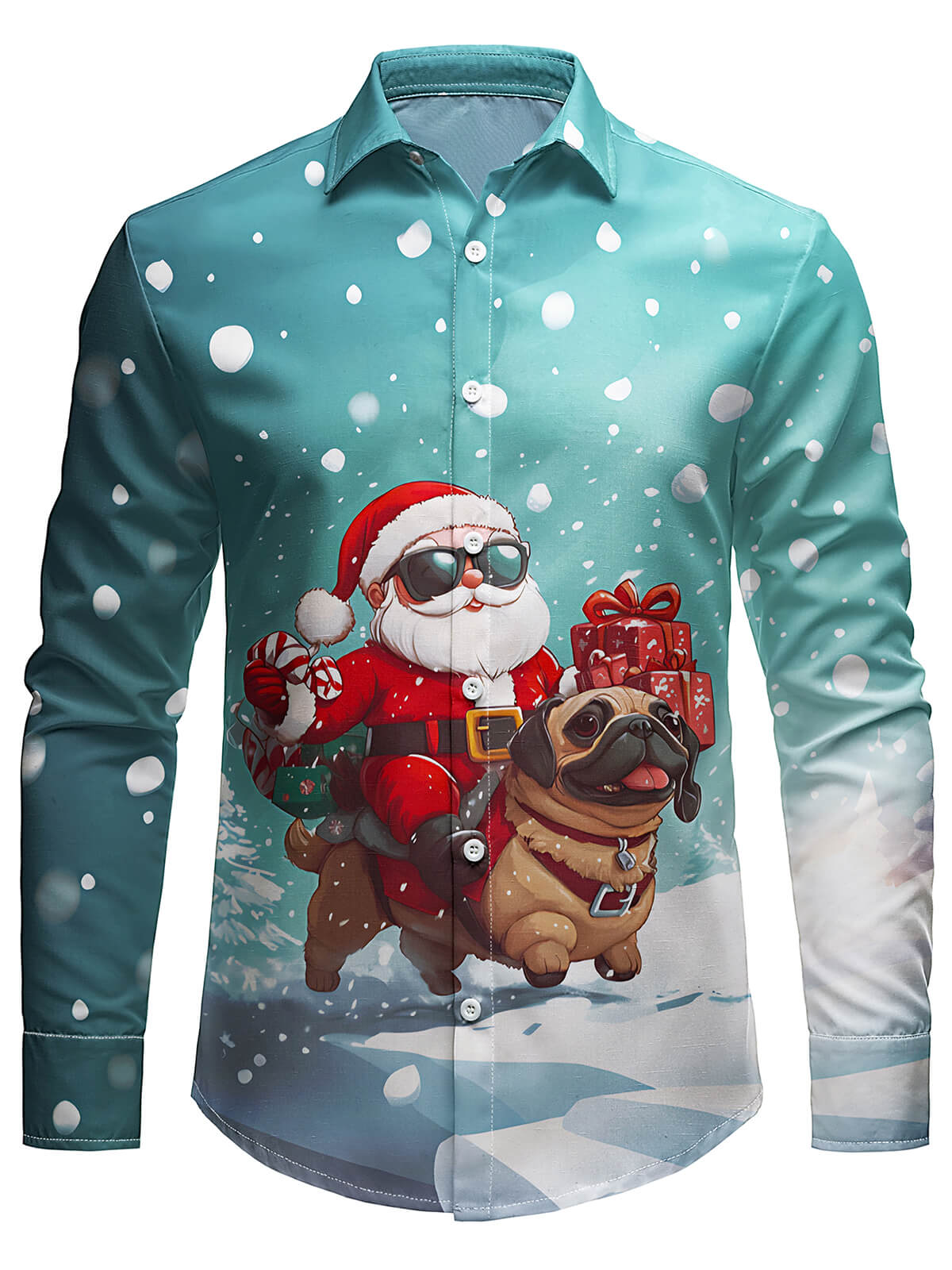 Chemise à manches longues pour homme avec imprimé Père Noël et chien mignon