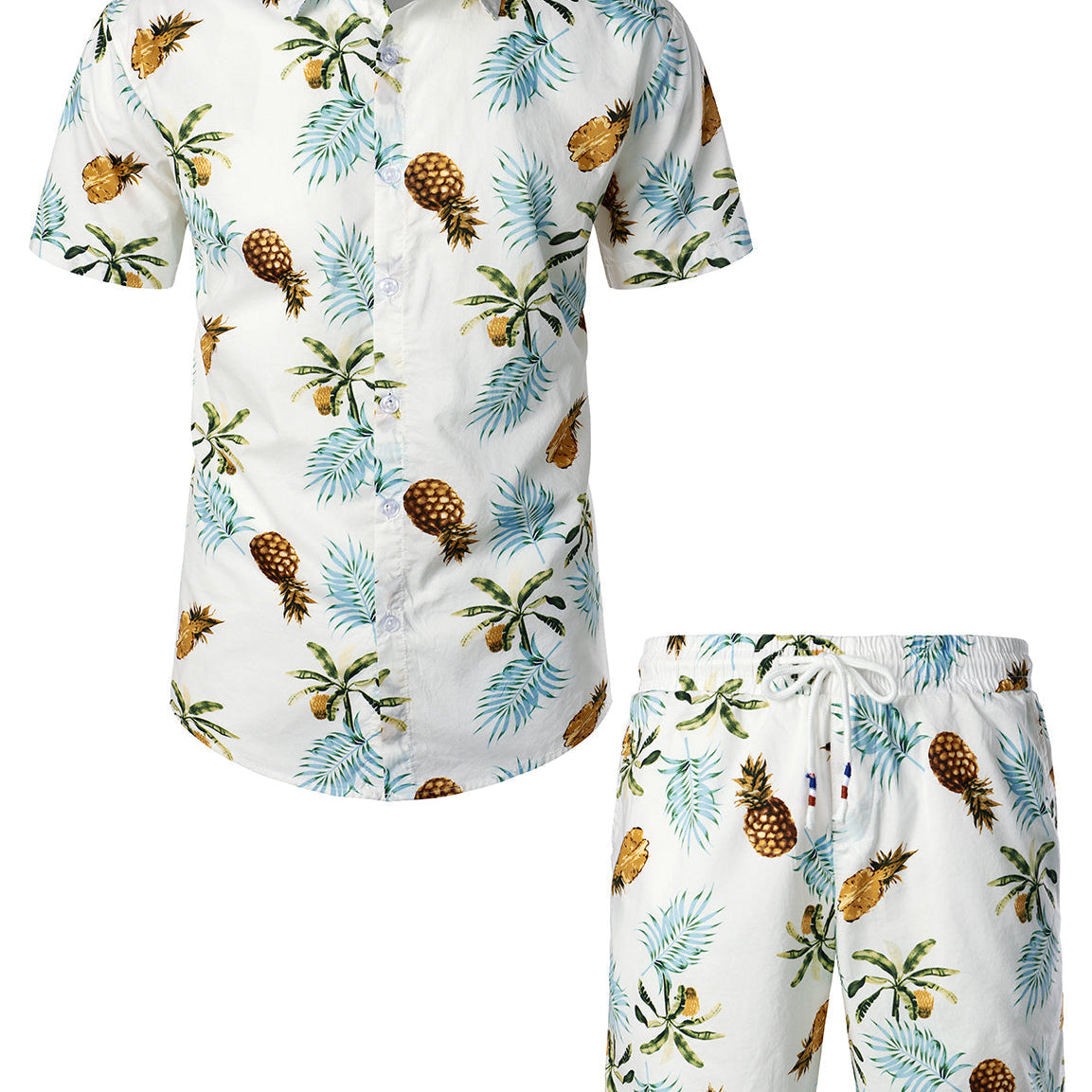 Ensemble chemise et short hawaïen en coton imprimé pastèque pour hommes