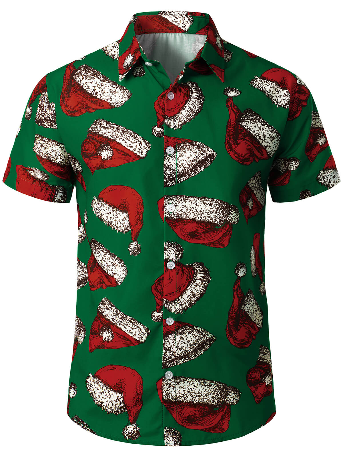 Chemise à manches courtes à boutons pour homme avec imprimé chapeau de Noël vert