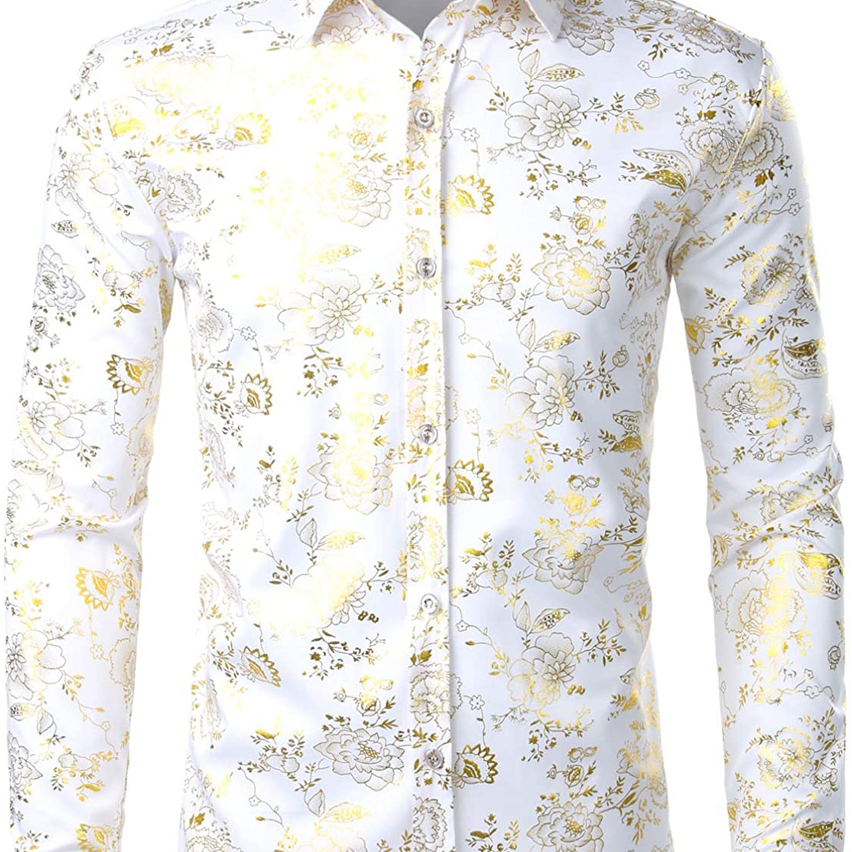 Chemises habillées à manches longues florales dorées brillantes pour hommes