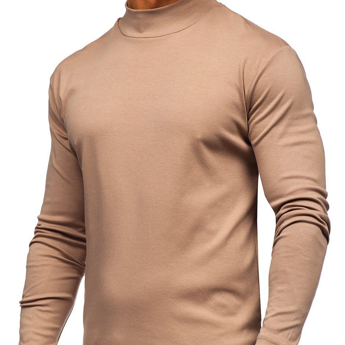 T-shirt décontracté à manches longues et col haut de couleur unie pour hommes