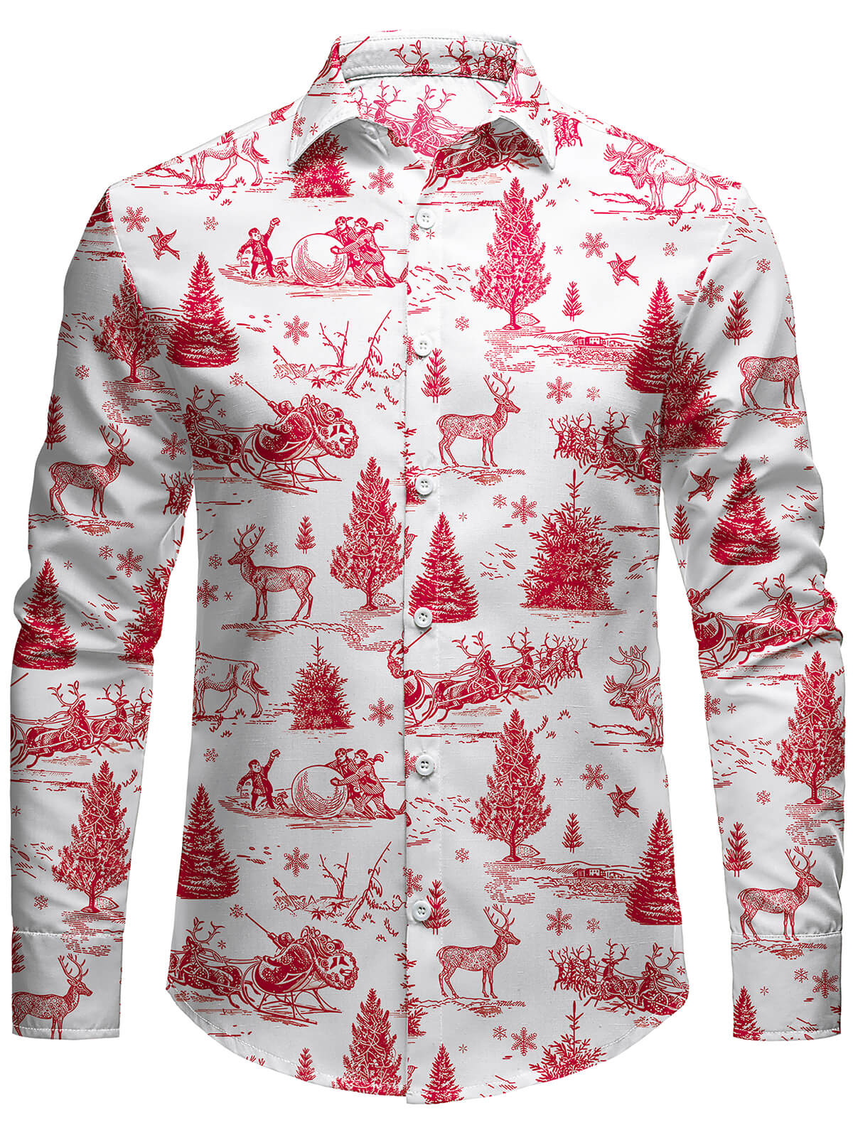 Chemise à manches longues pour homme avec imprimé sapin de Noël rouge enneigé