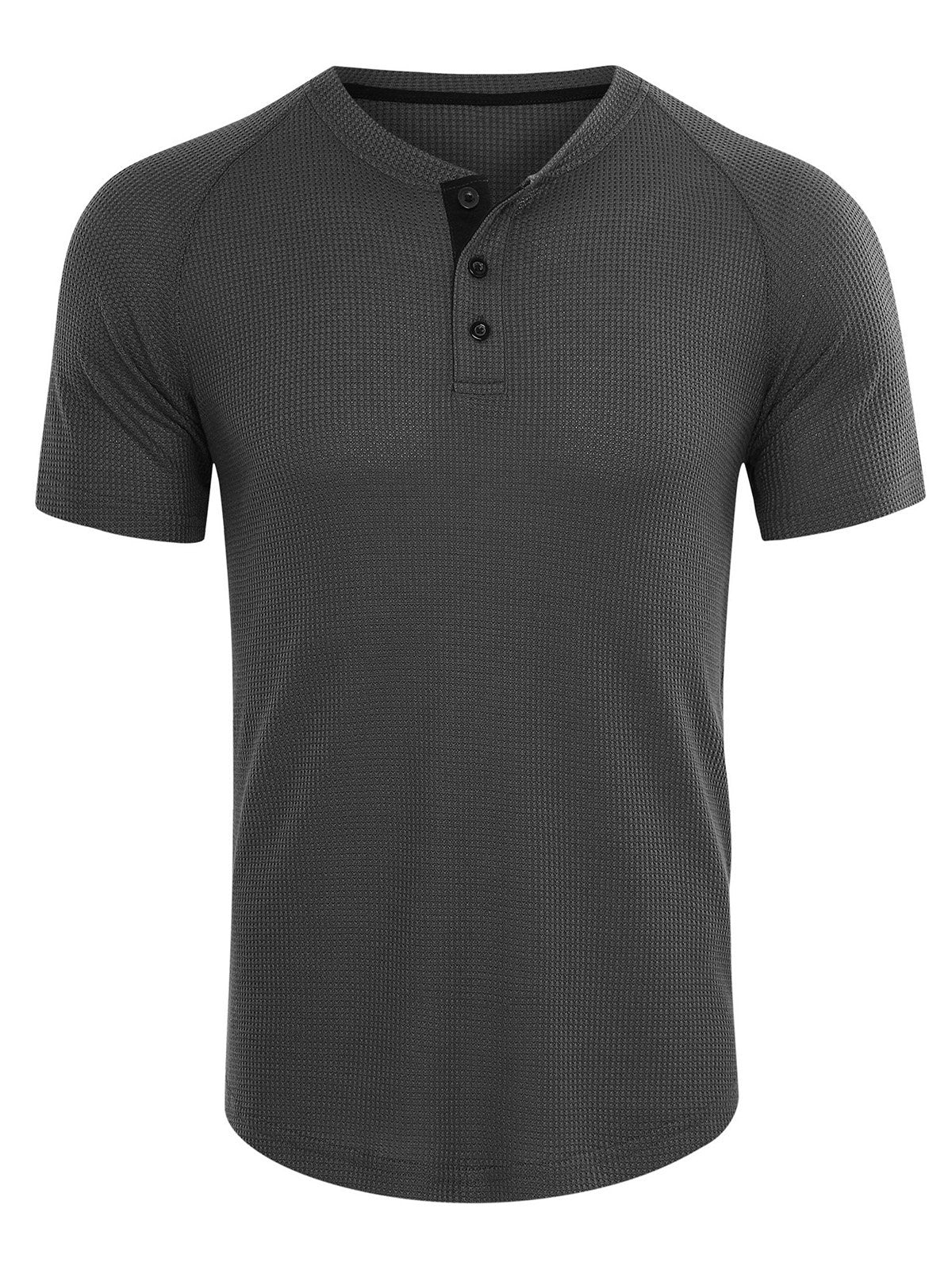 T-shirt Henley décontracté à manches courtes de couleur unie pour hommes