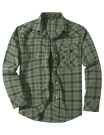 Chemise à manches longues boutonnée avec poche décontractée à carreaux pour hommes
