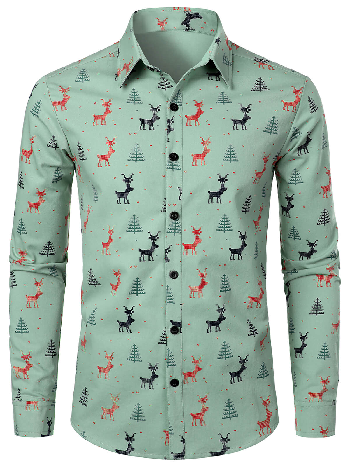 Chemise à manches longues à boutons pour homme avec imprimé cerfs et arbres