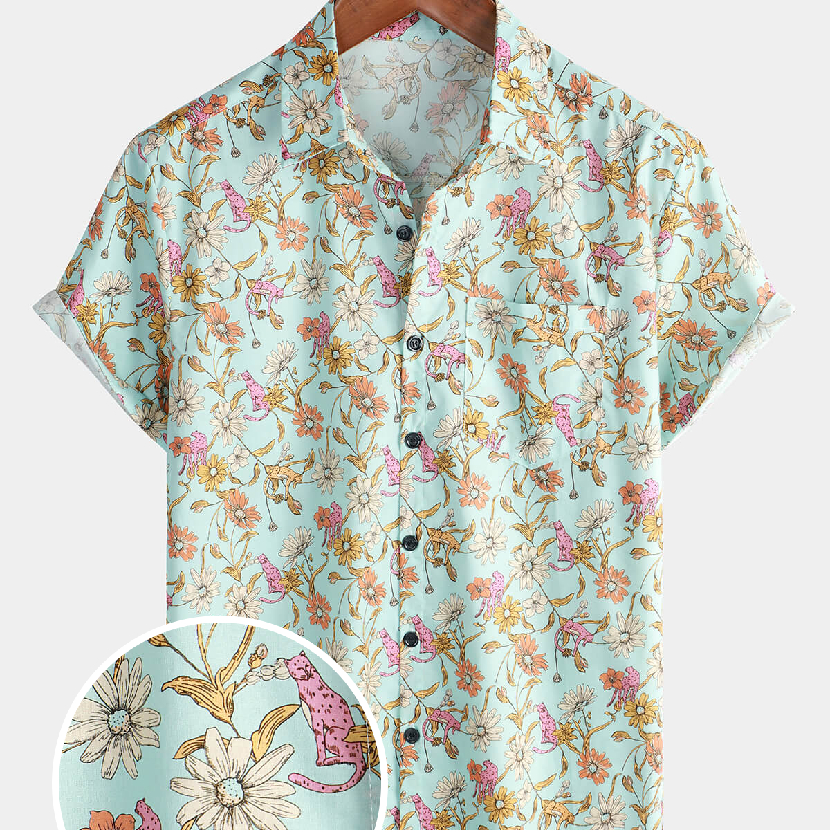 Chemise à manches courtes boutonnée en coton floral pour hommes