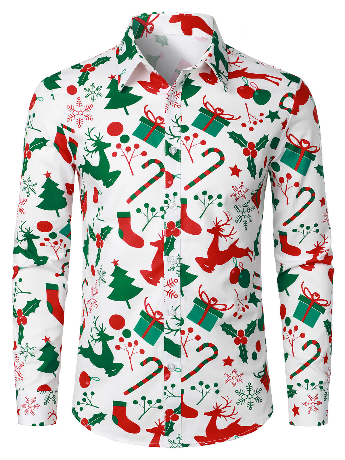 Chemise à manches longues à boutons pour homme avec imprimé ornements de Noël et sapins