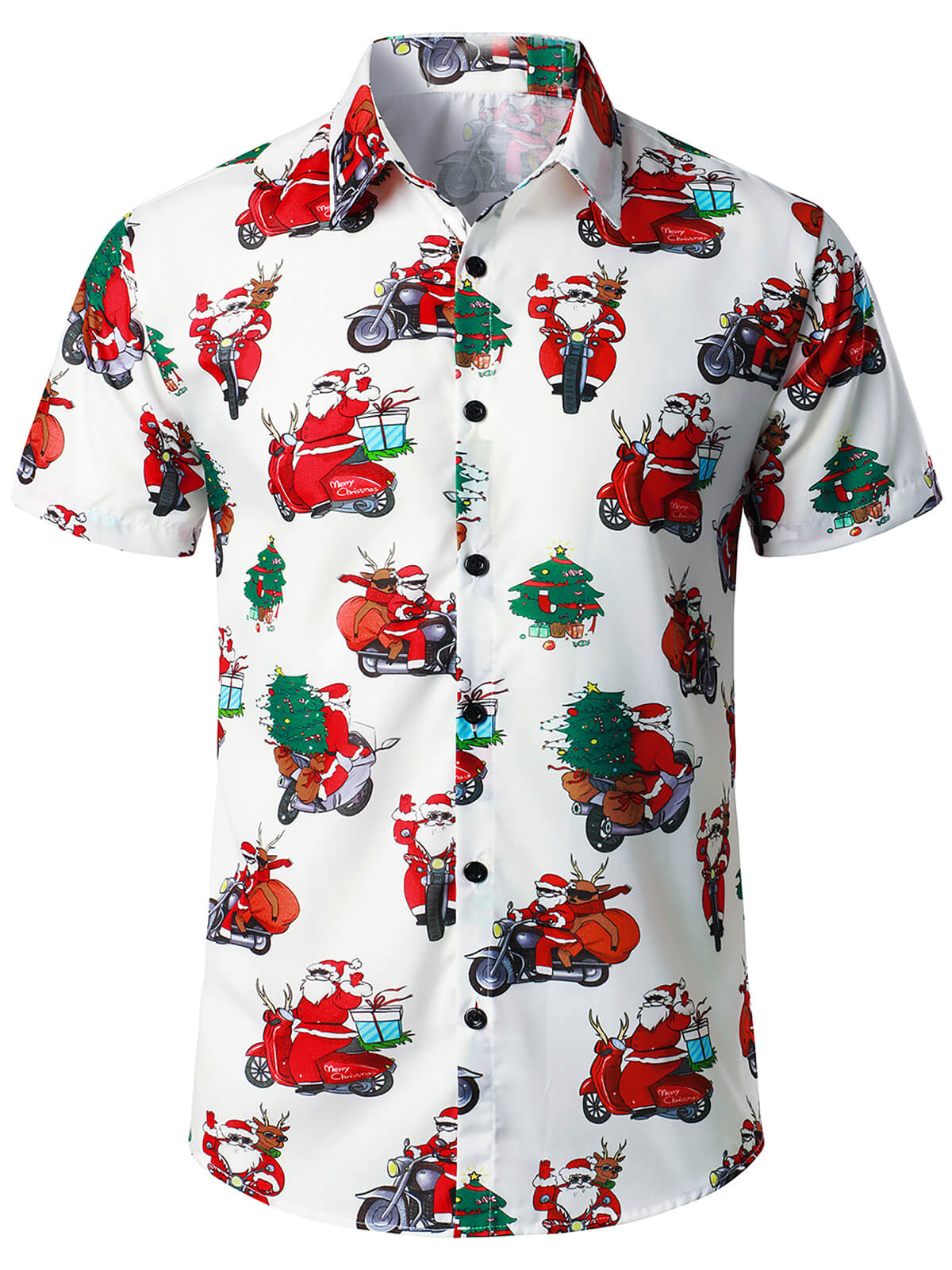 Chemise à manches courtes à boutons pour homme avec imprimé Père Noël et moto