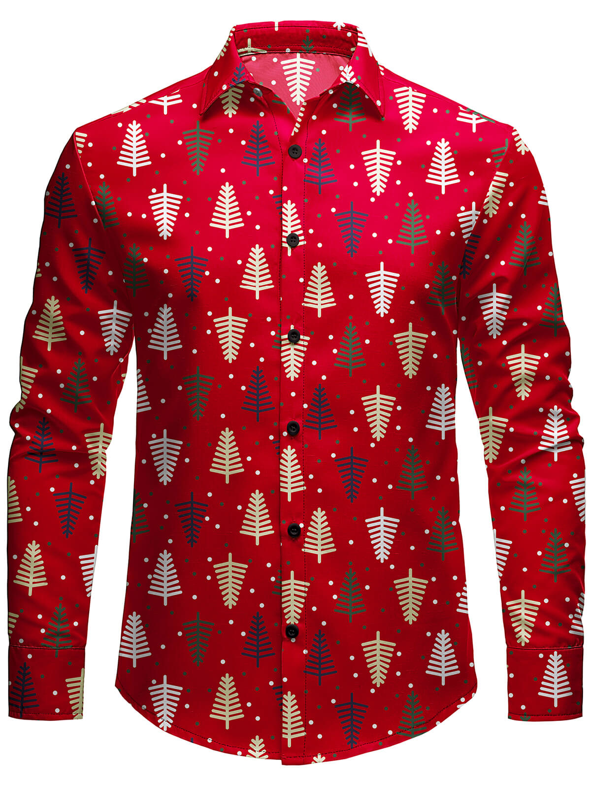 Chemise à manches longues rouge pour homme avec imprimé sapin de Noël