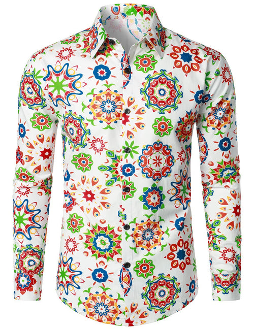 Lot de 3 |Chemise habillée à manches longues boutonnée en coton floral respirant pour hommes