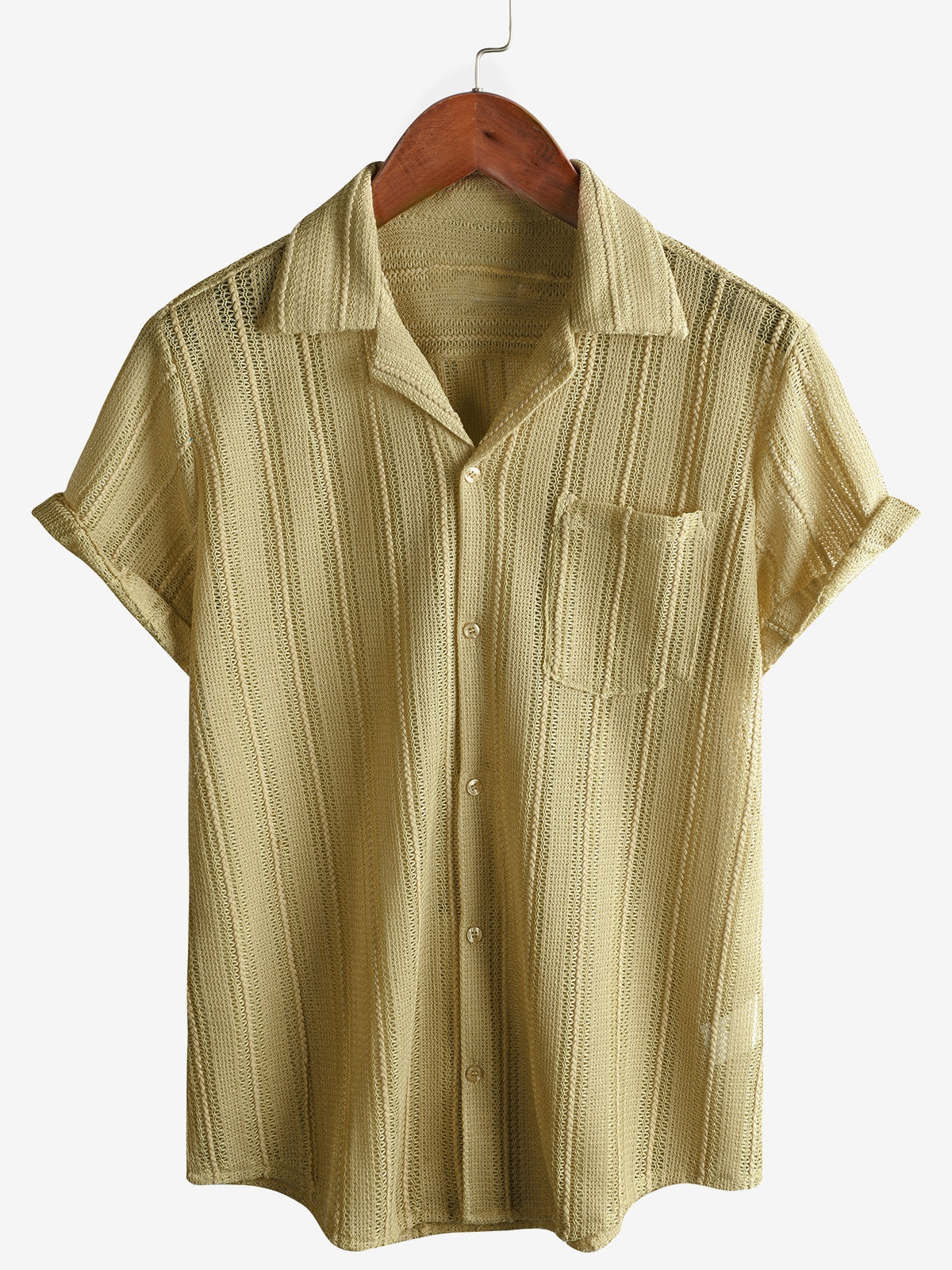 Chemise d'été en dentelle à manches courtes pour hommes, décontractée avec boutons, idéale pour la plage