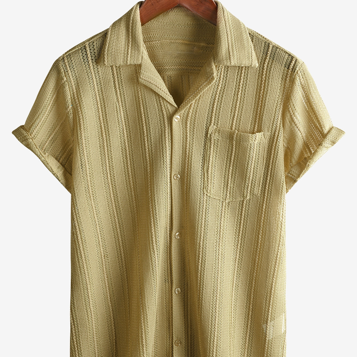 Chemise d'été en dentelle à manches courtes pour hommes, décontractée avec boutons, idéale pour la plage