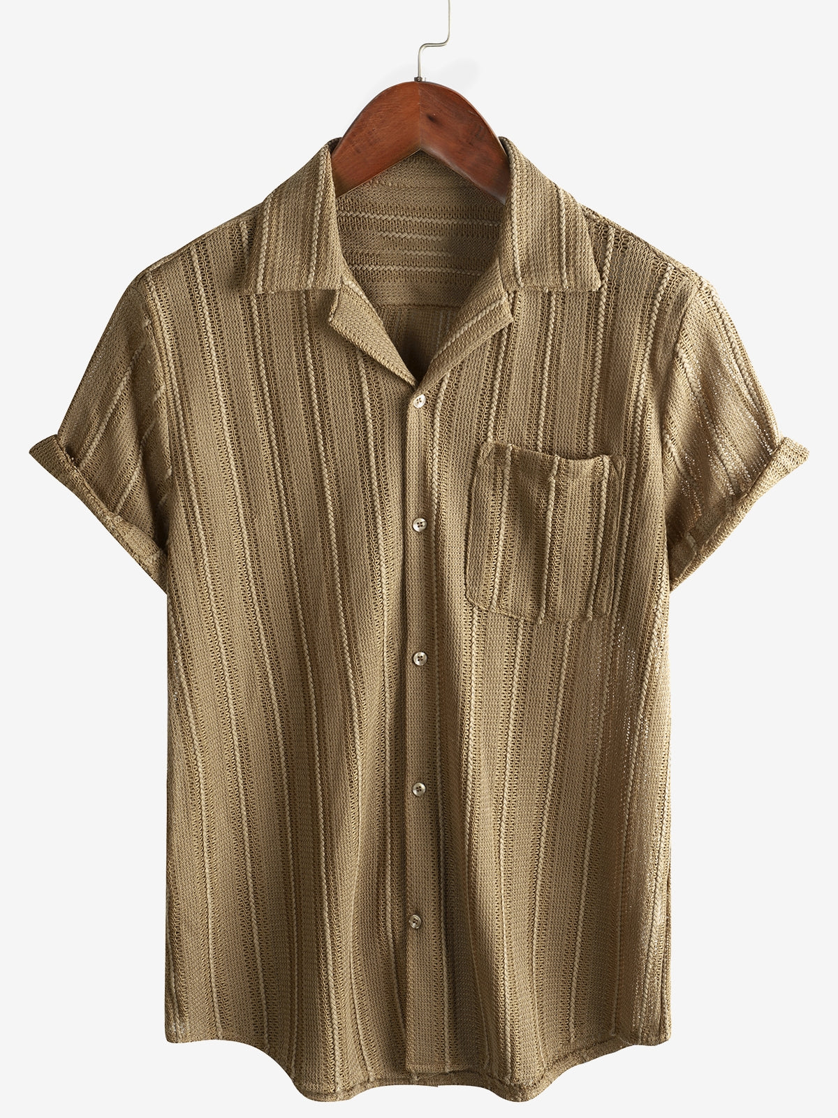 Chemise d'été en dentelle à manches courtes pour hommes, décontractée avec boutons, idéale pour la plage