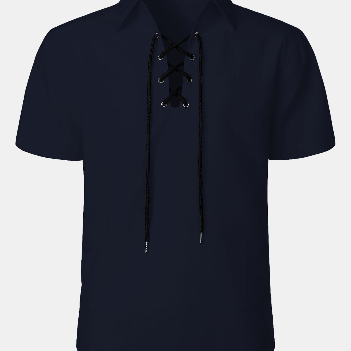 Chemise décontractée à manches courtes en coton rétro avec cordon de serrage pour hommes